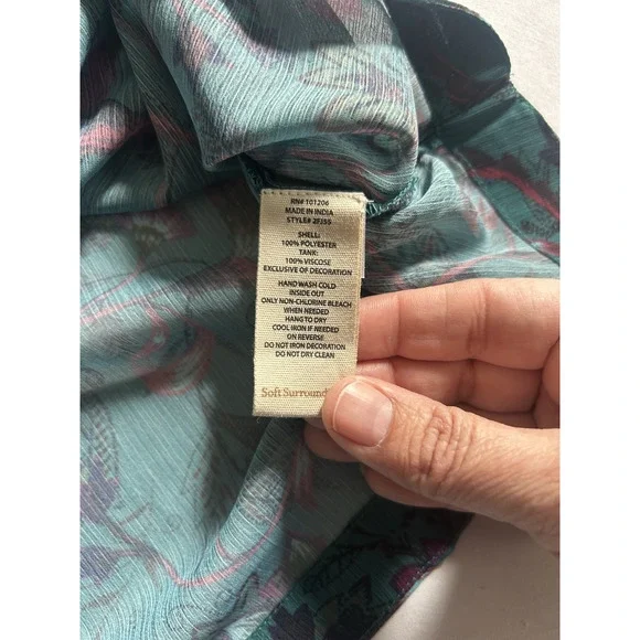 Soft Surroundings Paisley Heavily Beaded Blouse 2 Piece Womens Size Med Teal - Picture 9 of 12